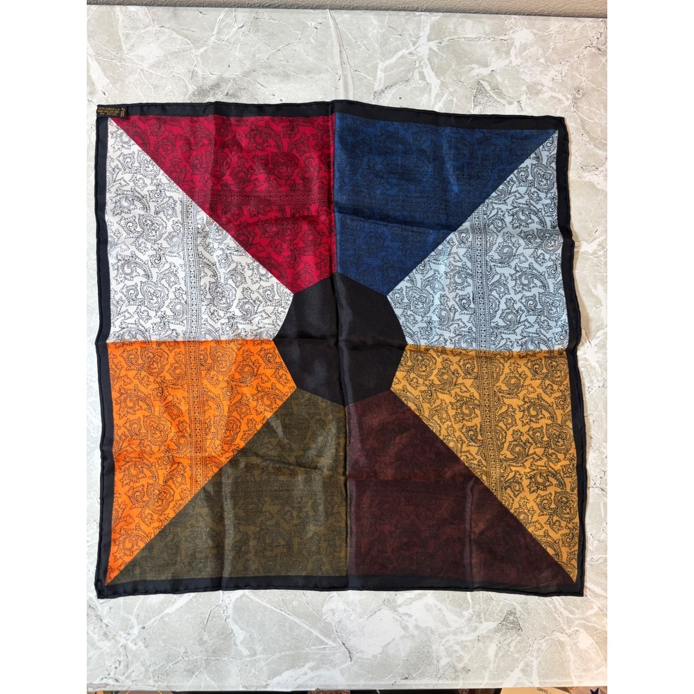 Vintage 100% Pure Silk Paisley Pocket Square Hand Rolled Hem Made in Japan